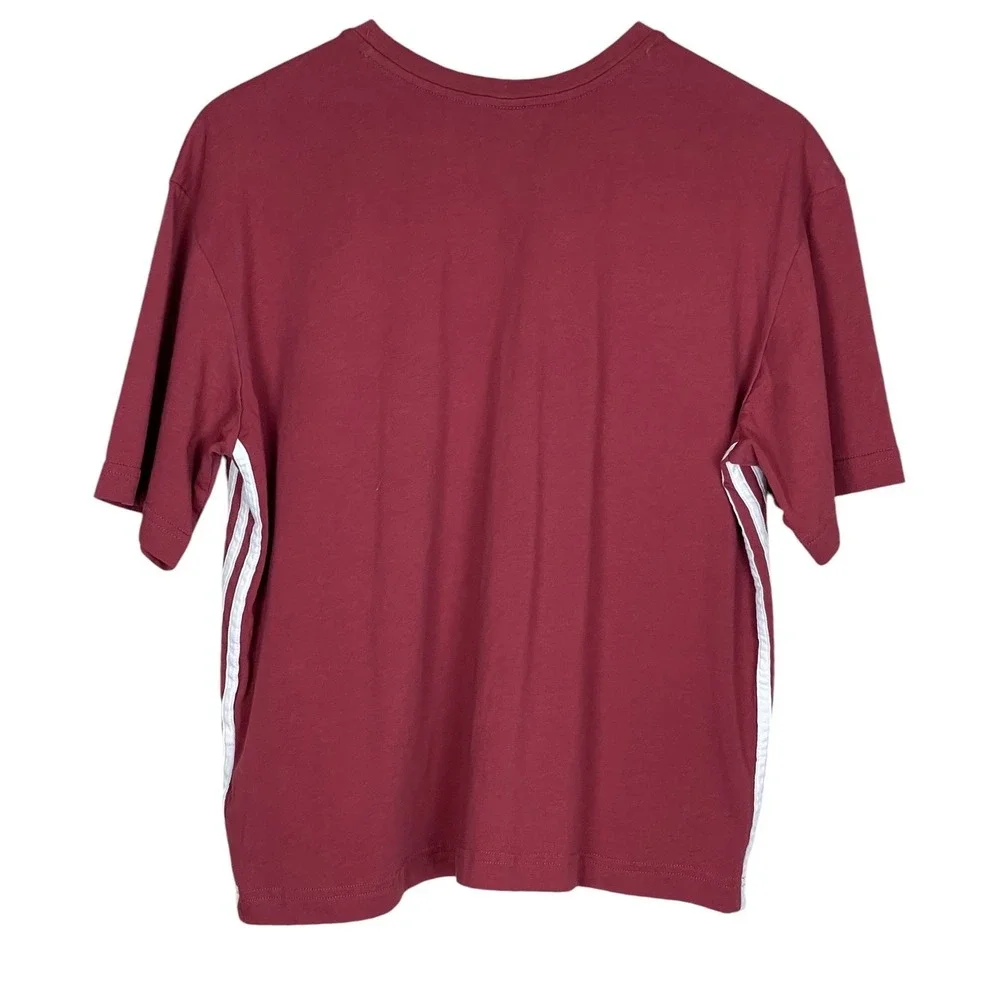 Adidas Mens Maroon 3-Stripe Short Sleeve T-Shirt Large Center Logo Sporty Casual